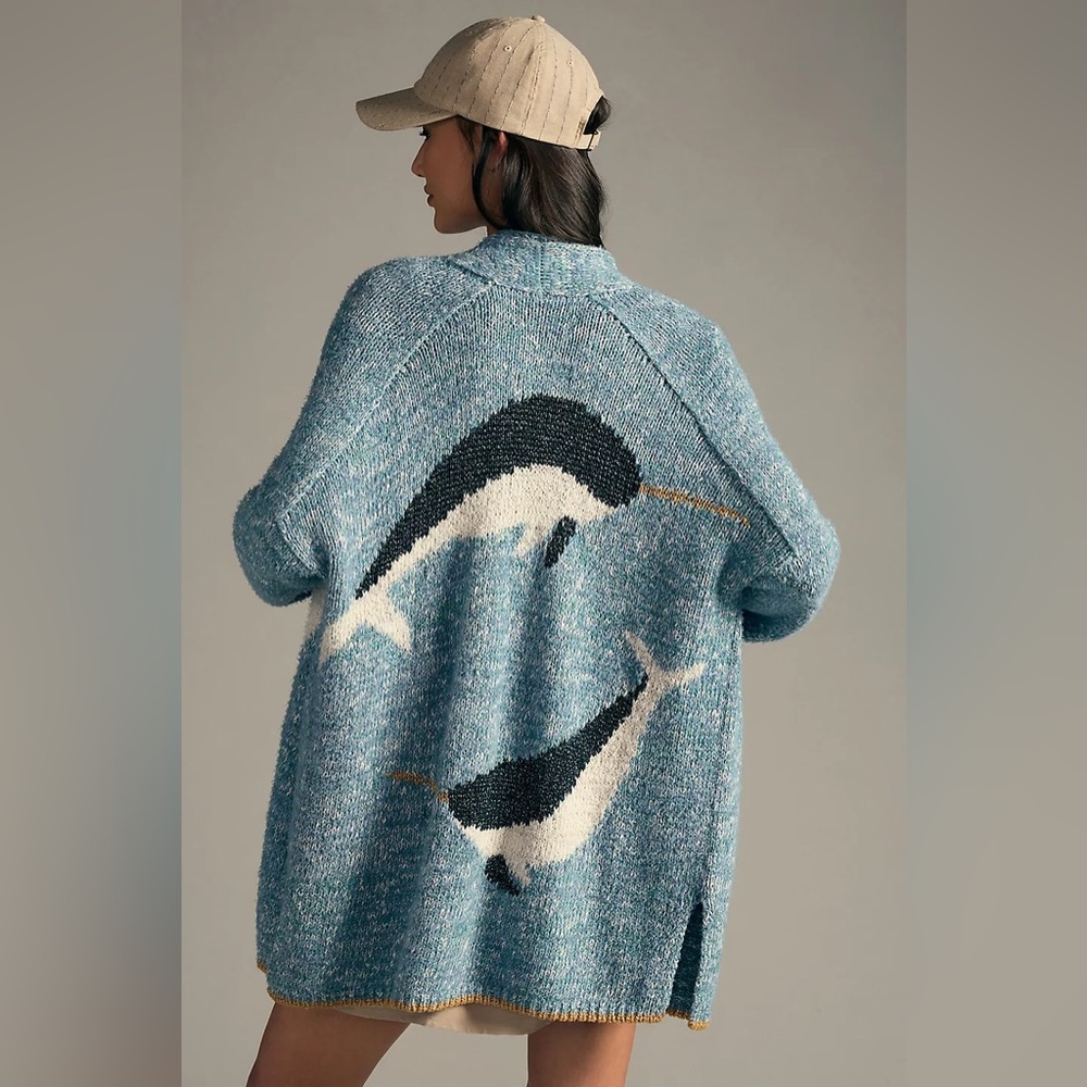 Anthropologie Narwhal Whale Icon Cardigan Sweater (Size M/L) - NWT